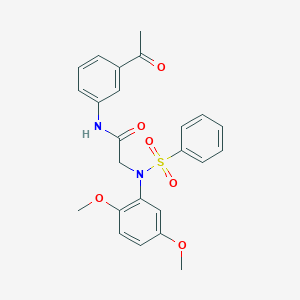 molecular formula C24H24N2O6S B387387 N-(3-acetylphenyl)-2-[2,5-dimethoxy(phenylsulfonyl)anilino]acetamide 