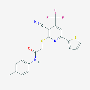 molecular formula C20H14F3N3OS2 B387391 2-{[3-cyano-6-(thiophen-2-yl)-4-(trifluoromethyl)pyridin-2-yl]sulfanyl}-N-(4-methylphenyl)acetamide CAS No. 332110-37-9