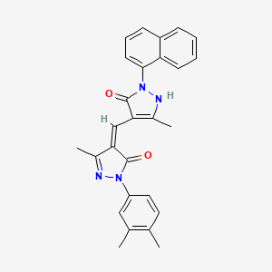 molecular formula C27H24N4O2 B3873915 2-(3,4-dimethylphenyl)-4-{[5-hydroxy-3-methyl-1-(1-naphthyl)-1H-pyrazol-4-yl]methylene}-5-methyl-2,4-dihydro-3H-pyrazol-3-one 