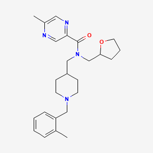 molecular formula C25H34N4O2 B3873920 5-methyl-N-{[1-(2-methylbenzyl)-4-piperidinyl]methyl}-N-(tetrahydro-2-furanylmethyl)-2-pyrazinecarboxamide 