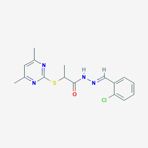 molecular formula C16H17ClN4OS B3874011 N'-(2-chlorobenzylidene)-2-[(4,6-dimethyl-2-pyrimidinyl)thio]propanohydrazide 