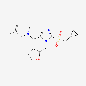 molecular formula C18H29N3O3S B3874238 N-{[2-[(cyclopropylmethyl)sulfonyl]-1-(tetrahydro-2-furanylmethyl)-1H-imidazol-5-yl]methyl}-N,2-dimethyl-2-propen-1-amine 