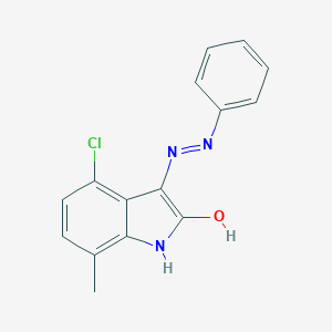 molecular formula C15H12ClN3O B387427 4-Chloro-7-methyl-3-(phenyl-hydrazono)-1,3-dihydro-indol-2-one 