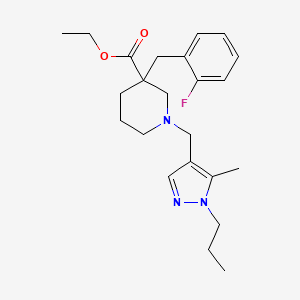 molecular formula C23H32FN3O2 B3874332 ethyl 3-(2-fluorobenzyl)-1-[(5-methyl-1-propyl-1H-pyrazol-4-yl)methyl]-3-piperidinecarboxylate 