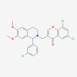 molecular formula C27H22Cl3NO4 B3874347 6,8-dichloro-3-{[1-(3-chlorophenyl)-6,7-dimethoxy-3,4-dihydro-2(1H)-isoquinolinyl]methyl}-4H-chromen-4-one 