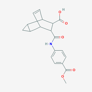 molecular formula C19H19NO5 B387437 7-{[4-(Methoxycarbonyl)anilino]carbonyl}tricyclo[3.2.2.0~2,4~]non-8-ene-6-carboxylic acid 