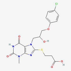molecular formula C18H19ClN4O6S B3874579 3-({7-[3-(4-chlorophenoxy)-2-hydroxypropyl]-3-methyl-2,6-dioxo-2,3,6,7-tetrahydro-1H-purin-8-yl}thio)propanoic acid 