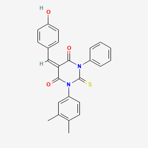 molecular formula C25H20N2O3S B3874781 1-(3,4-dimethylphenyl)-5-(4-hydroxybenzylidene)-3-phenyl-2-thioxodihydro-4,6(1H,5H)-pyrimidinedione 