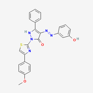 1-[4-(4-methoxyphenyl)-1,3-thiazol-2-yl]-3-phenyl-1H-pyrazole-4,5-dione 4-[(3-hydroxyphenyl)hydrazone]