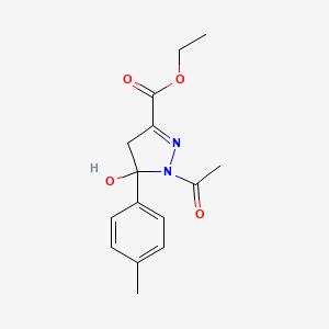 molecular formula C15H18N2O4 B3874818 ethyl 1-acetyl-5-hydroxy-5-(4-methylphenyl)-4,5-dihydro-1H-pyrazole-3-carboxylate 
