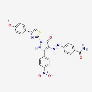 4-{2-[1-[4-(4-methoxyphenyl)-1,3-thiazol-2-yl]-3-(4-nitrophenyl)-5-oxo-1,5-dihydro-4H-pyrazol-4-ylidene]hydrazino}benzamide