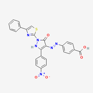 molecular formula C25H16N6O5S B3874821 4-{2-[3-(4-nitrophenyl)-5-oxo-1-(4-phenyl-1,3-thiazol-2-yl)-1,5-dihydro-4H-pyrazol-4-ylidene]hydrazino}benzoic acid 