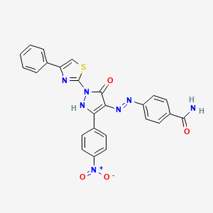 molecular formula C25H17N7O4S B3874833 4-{2-[3-(4-nitrophenyl)-5-oxo-1-(4-phenyl-1,3-thiazol-2-yl)-1,5-dihydro-4H-pyrazol-4-ylidene]hydrazino}benzamide 