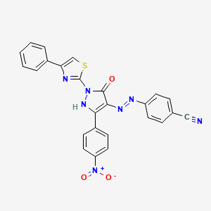 molecular formula C25H15N7O3S B3874848 4-{2-[3-(4-nitrophenyl)-5-oxo-1-(4-phenyl-1,3-thiazol-2-yl)-1,5-dihydro-4H-pyrazol-4-ylidene]hydrazino}benzonitrile 