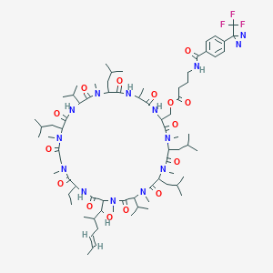 B038749 [17-ethyl-14-[(E)-1-hydroxy-2-methylhex-4-enyl]-4,7,10,13,19,22,28,32-octamethyl-5,8,23,29-tetrakis(2-methylpropyl)-3,6,9,12,15,18,21,24,27,30,33-undecaoxo-11,26-di(propan-2-yl)-1,4,7,10,13,16,19,22,25,28,31-undecazacyclotritriacont-2-yl]methyl 4-[[4-[3-(trifluoromethyl)diazirin-3-yl]benzoyl]amino]butanoate CAS No. 124824-01-7