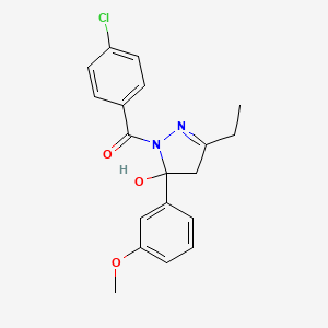 molecular formula C19H19ClN2O3 B3874920 1-(4-chlorobenzoyl)-3-ethyl-5-(3-methoxyphenyl)-4,5-dihydro-1H-pyrazol-5-ol 