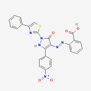 molecular formula C25H16N6O5S B3874975 2-{2-[3-(4-nitrophenyl)-5-oxo-1-(4-phenyl-1,3-thiazol-2-yl)-1,5-dihydro-4H-pyrazol-4-ylidene]hydrazino}benzoic acid 