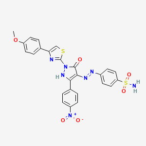 molecular formula C25H19N7O6S2 B3874982 4-{2-[1-[4-(4-methoxyphenyl)-1,3-thiazol-2-yl]-3-(4-nitrophenyl)-5-oxo-1,5-dihydro-4H-pyrazol-4-ylidene]hydrazino}benzenesulfonamide 