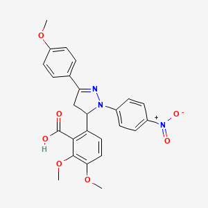 molecular formula C25H23N3O7 B3875027 2,3-dimethoxy-6-[3-(4-methoxyphenyl)-1-(4-nitrophenyl)-4,5-dihydro-1H-pyrazol-5-yl]benzoic acid 