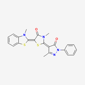 molecular formula C22H18N4O2S2 B3875065 3-methyl-5-(3-methyl-1,3-benzothiazol-2(3H)-ylidene)-2-(3-methyl-5-oxo-1-phenyl-1,5-dihydro-4H-pyrazol-4-ylidene)-1,3-thiazolidin-4-one 
