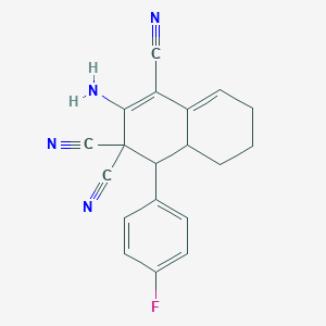 molecular formula C19H15FN4 B387509 2-Amino-4-(4-fluorophenyl)-4a,5,6,7-tetrahydro-1,3,3(4H)-naphthalenetricarbonitrile 