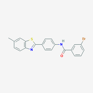 molecular formula C21H15BrN2OS B387510 3-bromo-N-[4-(6-methyl-1,3-benzothiazol-2-yl)phenyl]benzamide 
