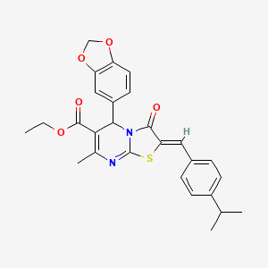 molecular formula C27H26N2O5S B3875310 ethyl 5-(1,3-benzodioxol-5-yl)-2-(4-isopropylbenzylidene)-7-methyl-3-oxo-2,3-dihydro-5H-[1,3]thiazolo[3,2-a]pyrimidine-6-carboxylate CAS No. 5649-00-3