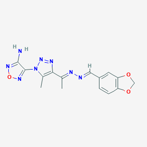 molecular formula C15H14N8O3 B387535 4-[4-[(E)-N-[(E)-1,3-benzodioxol-5-ylmethylideneamino]-C-methylcarbonimidoyl]-5-methyltriazol-1-yl]-1,2,5-oxadiazol-3-amine 