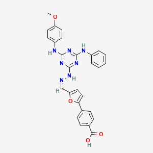 molecular formula C28H23N7O4 B3875372 4-[5-(2-{4-anilino-6-[(4-methoxyphenyl)amino]-1,3,5-triazin-2-yl}carbonohydrazonoyl)-2-furyl]benzoic acid 