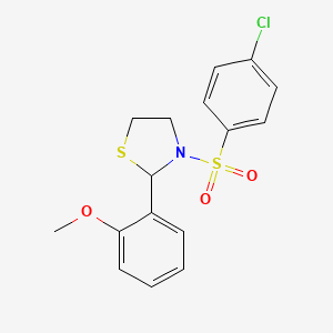 molecular formula C16H16ClNO3S2 B3875422 3-[(4-chlorophenyl)sulfonyl]-2-(2-methoxyphenyl)-1,3-thiazolidine 