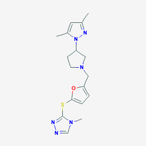 molecular formula C17H22N6OS B3875450 3-[(5-{[3-(3,5-dimethyl-1H-pyrazol-1-yl)pyrrolidin-1-yl]methyl}-2-furyl)thio]-4-methyl-4H-1,2,4-triazole 
