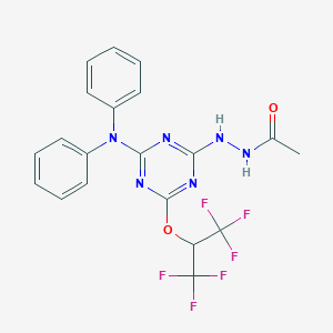 molecular formula C20H16F6N6O2 B387554 N'-{4-(diphenylamino)-6-[2,2,2-trifluoro-1-(trifluoromethyl)ethoxy]-1,3,5-triazin-2-yl}acetohydrazide 