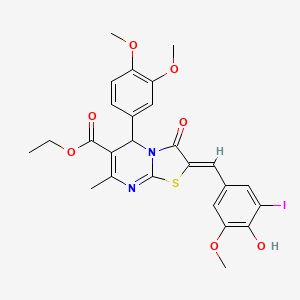 molecular formula C26H25IN2O7S B3875699 ethyl 5-(3,4-dimethoxyphenyl)-2-(4-hydroxy-3-iodo-5-methoxybenzylidene)-7-methyl-3-oxo-2,3-dihydro-5H-[1,3]thiazolo[3,2-a]pyrimidine-6-carboxylate 