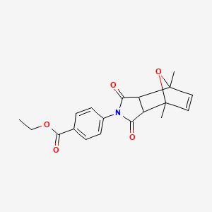 molecular formula C19H19NO5 B3875734 ethyl 4-(1,7-dimethyl-3,5-dioxo-10-oxa-4-azatricyclo[5.2.1.0~2,6~]dec-8-en-4-yl)benzoate 