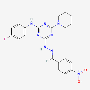 molecular formula C21H21FN8O2 B3875751 4-nitrobenzaldehyde [4-[(4-fluorophenyl)amino]-6-(1-piperidinyl)-1,3,5-triazin-2-yl]hydrazone 