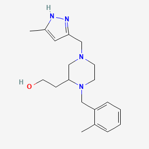 molecular formula C19H28N4O B3875759 2-{1-(2-methylbenzyl)-4-[(3-methyl-1H-pyrazol-5-yl)methyl]-2-piperazinyl}ethanol 