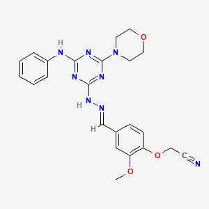 molecular formula C23H24N8O3 B3875800 (4-{2-[4-anilino-6-(4-morpholinyl)-1,3,5-triazin-2-yl]carbonohydrazonoyl}-2-methoxyphenoxy)acetonitrile 