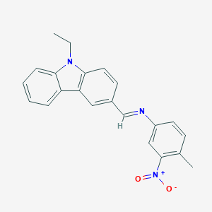 molecular formula C22H19N3O2 B387591 9-ethyl-3-[({3-nitro-4-methylphenyl}imino)methyl]-9H-carbazole 