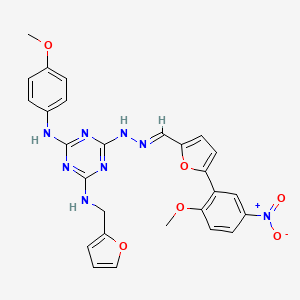 molecular formula C27H24N8O6 B3875933 5-(2-methoxy-5-nitrophenyl)-2-furaldehyde {4-[(2-furylmethyl)amino]-6-[(4-methoxyphenyl)amino]-1,3,5-triazin-2-yl}hydrazone 