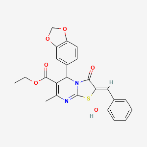 molecular formula C24H20N2O6S B3875973 ethyl 5-(1,3-benzodioxol-5-yl)-2-(2-hydroxybenzylidene)-7-methyl-3-oxo-2,3-dihydro-5H-[1,3]thiazolo[3,2-a]pyrimidine-6-carboxylate 