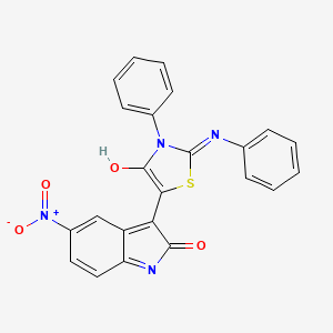 molecular formula C23H14N4O4S B3875978 5-nitro-3-[4-oxo-3-phenyl-2-(phenylimino)-1,3-thiazolidin-5-ylidene]-1,3-dihydro-2H-indol-2-one 
