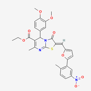 molecular formula C30H27N3O8S B3875985 ethyl 5-(3,4-dimethoxyphenyl)-7-methyl-2-{[5-(2-methyl-5-nitrophenyl)-2-furyl]methylene}-3-oxo-2,3-dihydro-5H-[1,3]thiazolo[3,2-a]pyrimidine-6-carboxylate 