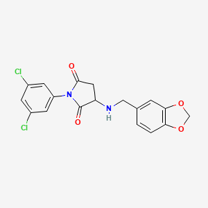 molecular formula C18H14Cl2N2O4 B3876007 3-[(1,3-benzodioxol-5-ylmethyl)amino]-1-(3,5-dichlorophenyl)-2,5-pyrrolidinedione 