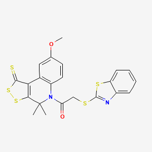 molecular formula C22H18N2O2S5 B3876038 5-[(1,3-benzothiazol-2-ylthio)acetyl]-8-methoxy-4,4-dimethyl-4,5-dihydro-1H-[1,2]dithiolo[3,4-c]quinoline-1-thione 