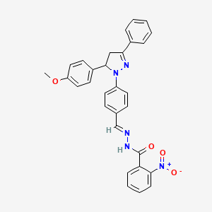 molecular formula C30H25N5O4 B3876040 N'-{4-[5-(4-methoxyphenyl)-3-phenyl-4,5-dihydro-1H-pyrazol-1-yl]benzylidene}-2-nitrobenzohydrazide 