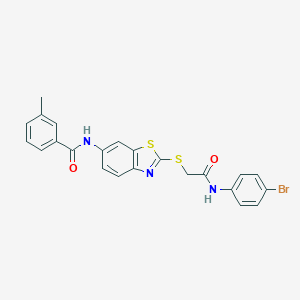 molecular formula C23H18BrN3O2S2 B387611 N-(2-{[2-(4-bromoanilino)-2-oxoethyl]sulfanyl}-1,3-benzothiazol-6-yl)-3-methylbenzamide 