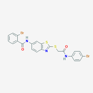 molecular formula C22H15Br2N3O2S2 B387612 2-bromo-N-(2-{[2-(4-bromoanilino)-2-oxoethyl]sulfanyl}-1,3-benzothiazol-6-yl)benzamide 