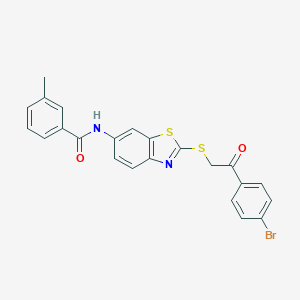 molecular formula C23H17BrN2O2S2 B387613 N-(2-{[2-(4-bromophenyl)-2-oxoethyl]sulfanyl}-1,3-benzothiazol-6-yl)-3-methylbenzamide 