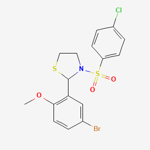 molecular formula C16H15BrClNO3S2 B3876165 2-(5-bromo-2-methoxyphenyl)-3-[(4-chlorophenyl)sulfonyl]-1,3-thiazolidine 