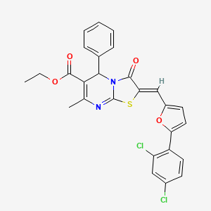 molecular formula C27H20Cl2N2O4S B3876303 ethyl 2-{[5-(2,4-dichlorophenyl)-2-furyl]methylene}-7-methyl-3-oxo-5-phenyl-2,3-dihydro-5H-[1,3]thiazolo[3,2-a]pyrimidine-6-carboxylate 